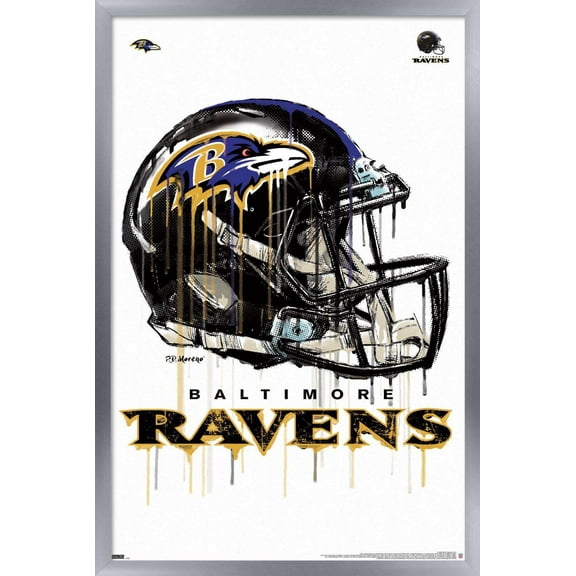 NFL Baltimore Ravens - Drip Helmet 20 Wall Poster, 22.375" x 34", Framed