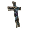 thumbnail image 4 of Rustic Turquoise Floral Blooms Ichthys Jesus Fish Symbol Faux Wooden Wall Cross, 4 of 9