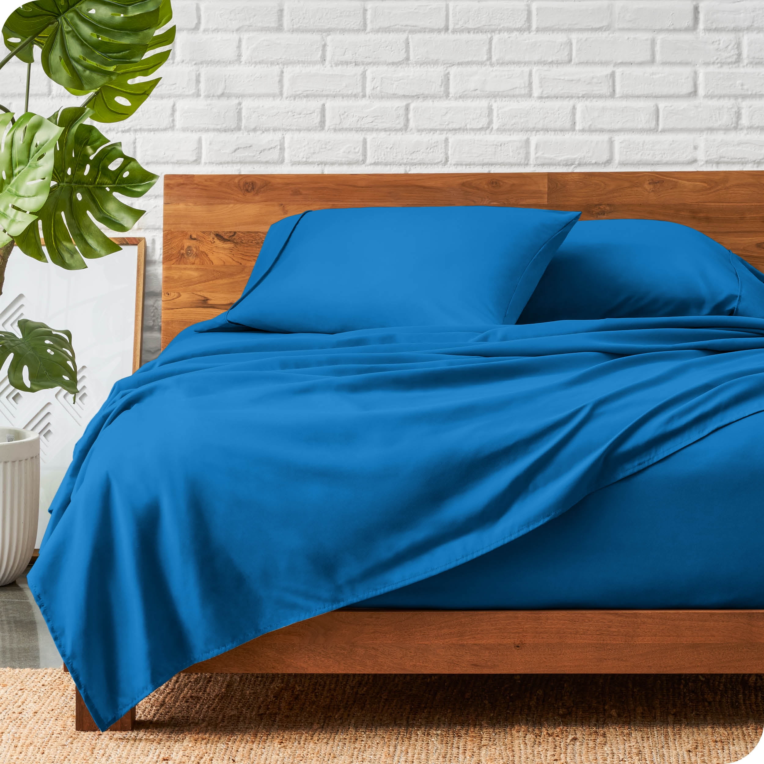 Bare Home Medium Blue Microfiber Sheet Set, Wrinkle Resistant, Deep Pocket, Split King