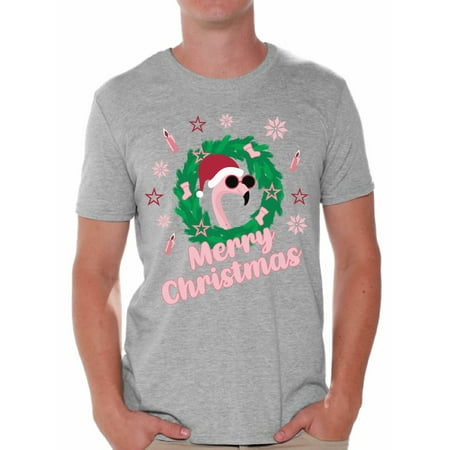 Awkward Styles Merry Christmas Tshirt Xmas Flamingo Shirt Funny Christmas Shirts for Men Santa Flamingo Ugly Christmas T Shirt Flamingo Gifts for Christmas Xmas Flamingo Party Outfit Xmas Flamingo