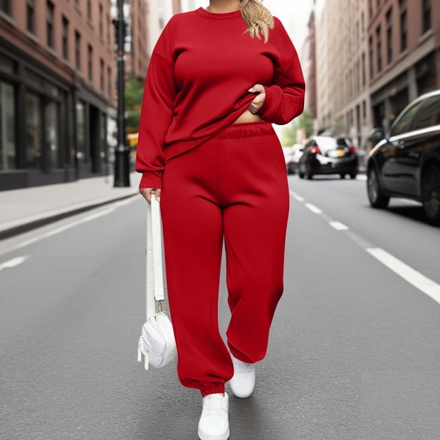 UPPADA Plus Size 2 Piece Sets for Curvy Women Dressy Two Piece Sets for Ladies Fall Clothes Oversized Matching Two Piece Sets Red,L