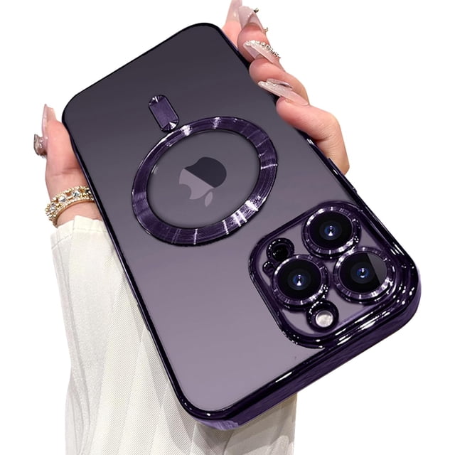 Funda para teléfono hecha para iPhone 15 Pro Max (6,7 pulgadas) con protector de lente de cámara, antiarañazos, a prueba de golpes, galvanizada, delgada, para mujeres y hombres, color morado