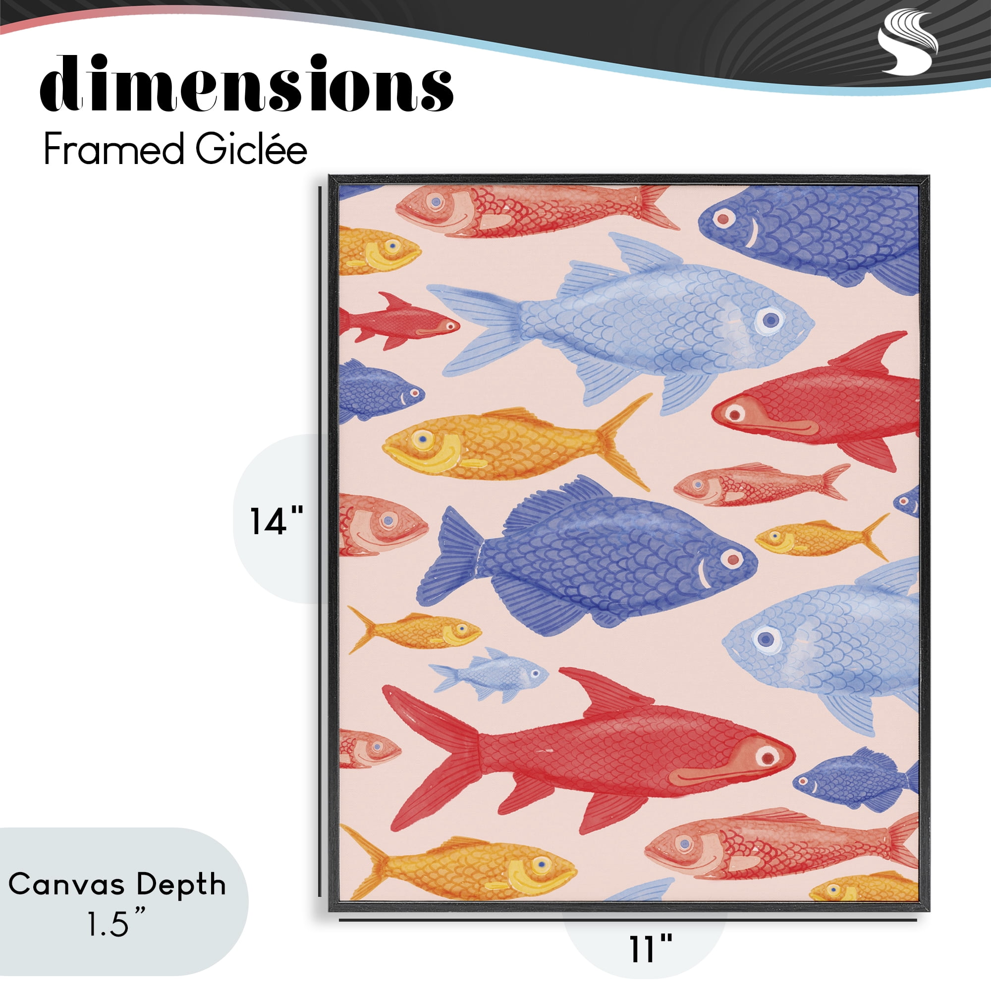 Stupell Industries Red Yellow and Blue Fish Black Framed Giclee Art, design by The Paper Curator