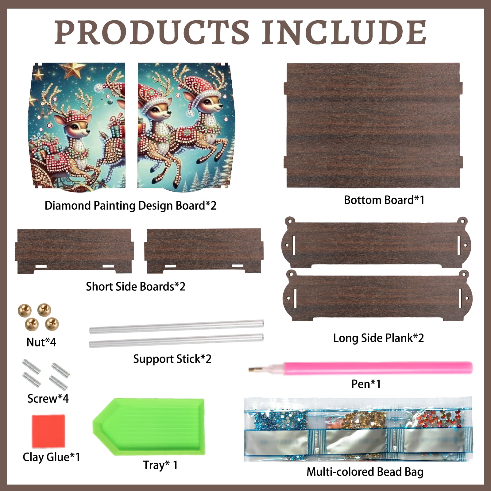 Diamond Painting Kit Storage Box Christmas Reindeer DIY Multi-Purpose Craft Storage Box Ideal for Home Offices and Holiday Gifts