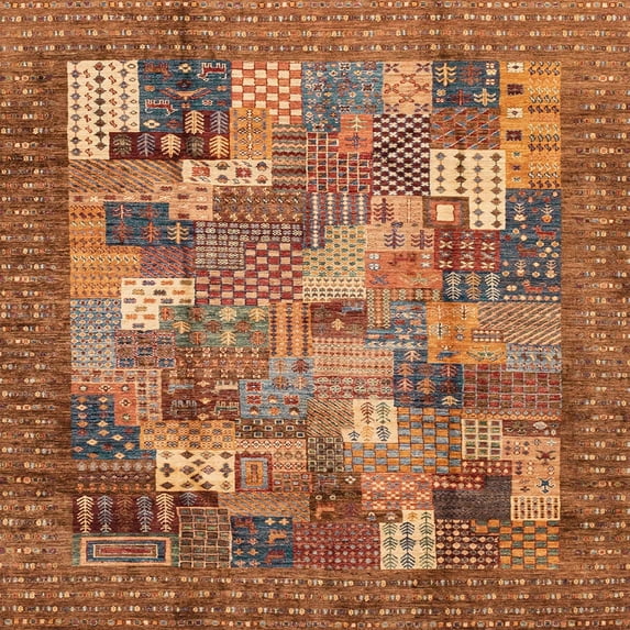 Ahgly Company Machine Washable Indoor Square Abstract Bronze Brown Area Rugs, 3' Square