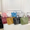 thumbnail image 5 of Soft Glossy PVC Tote Bag for Women, Blue, Lightweight Large Handbag for Daily Shopping Commute, 5 of 7