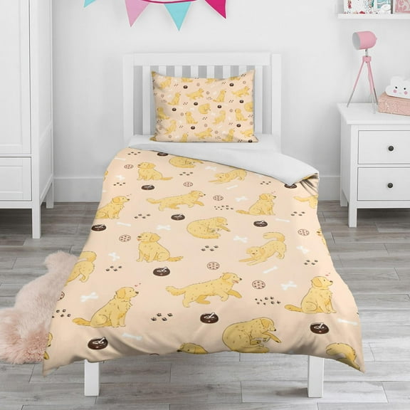 Golden Retriever Duvet Cover and Pillowcase Set for Single Bedding, Bedroom Accessories for Kids Teens