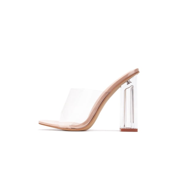 Cape Robbin Fusion Clear Chunky Block High Heels for Women, Transparent Booties for Women - Nude Size 9