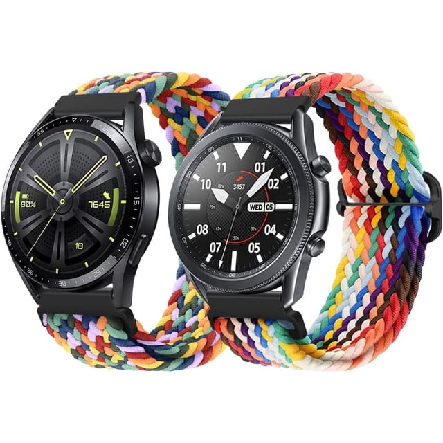KOMI 2 Pack Sport Loop Nylon Braided Bands Compatible with Samsung Galaxy Watch 3 45mm/Galaxy Watch 46mm/Gear S3 Classic/Frontier, with Adjustable Buckle,22mm Quick Release Watch Band for Women Men