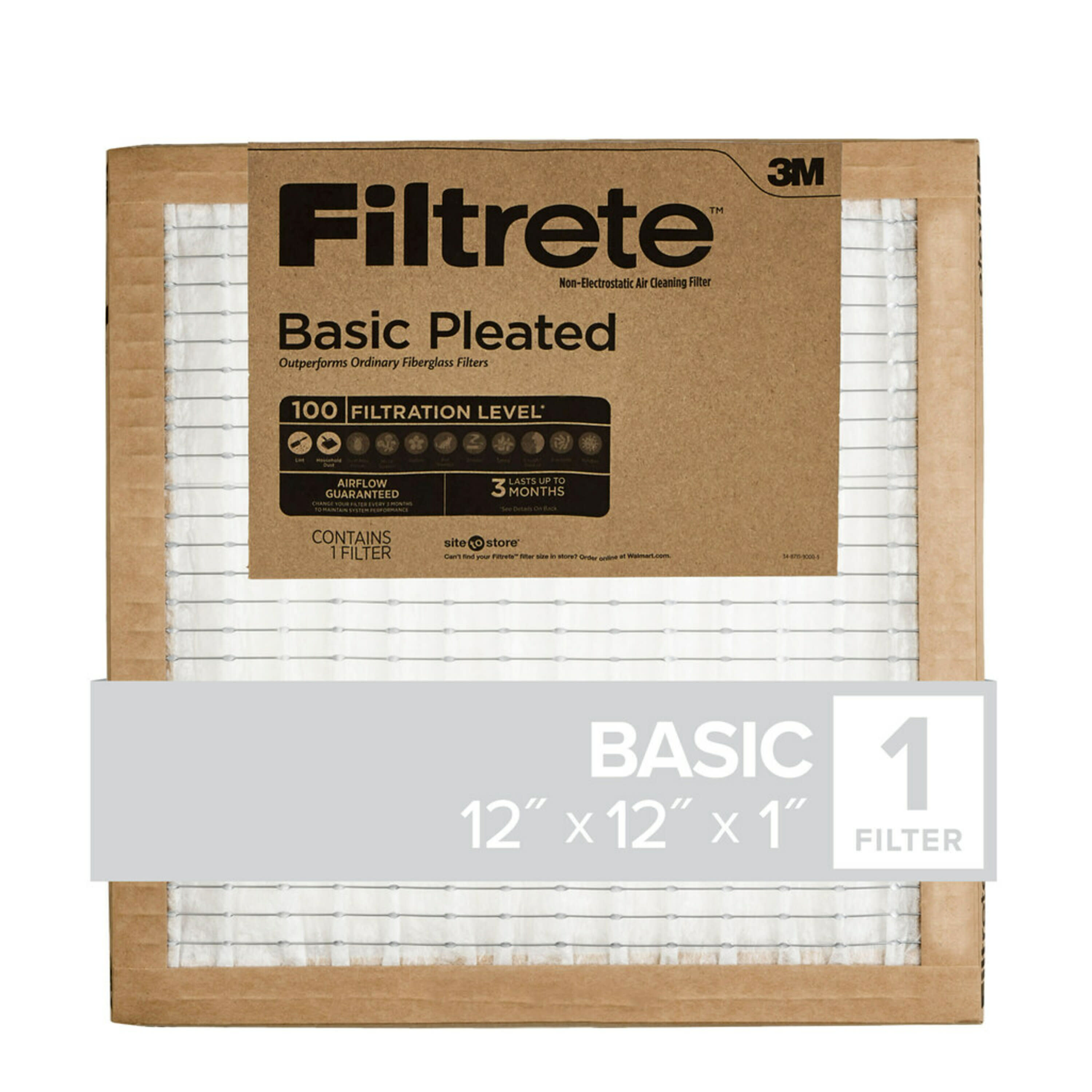 Filtrete 12X12x1, Filtrete Basic Pleated HVAC Furnace Air Filter, 100