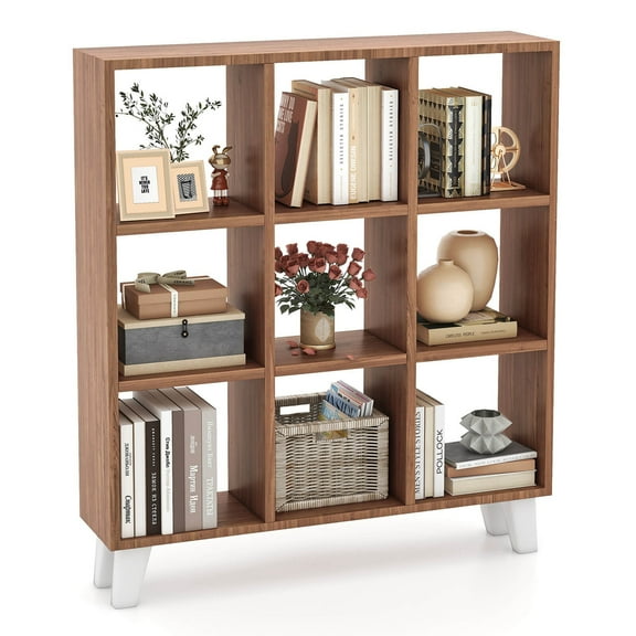 Costway 1 PCS 9-Cube Bookcase with 6 Removable Shelves Raised Support Feet for Living Room Brown