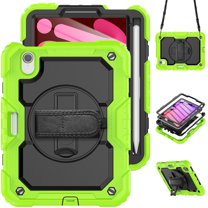 For iPad Mini 7th/6th Generation Case 8.3 inch 2024/2021, 360 Rotating Shockproof Cover with Stand, Screen Protector, Shoulder Strap, Lime