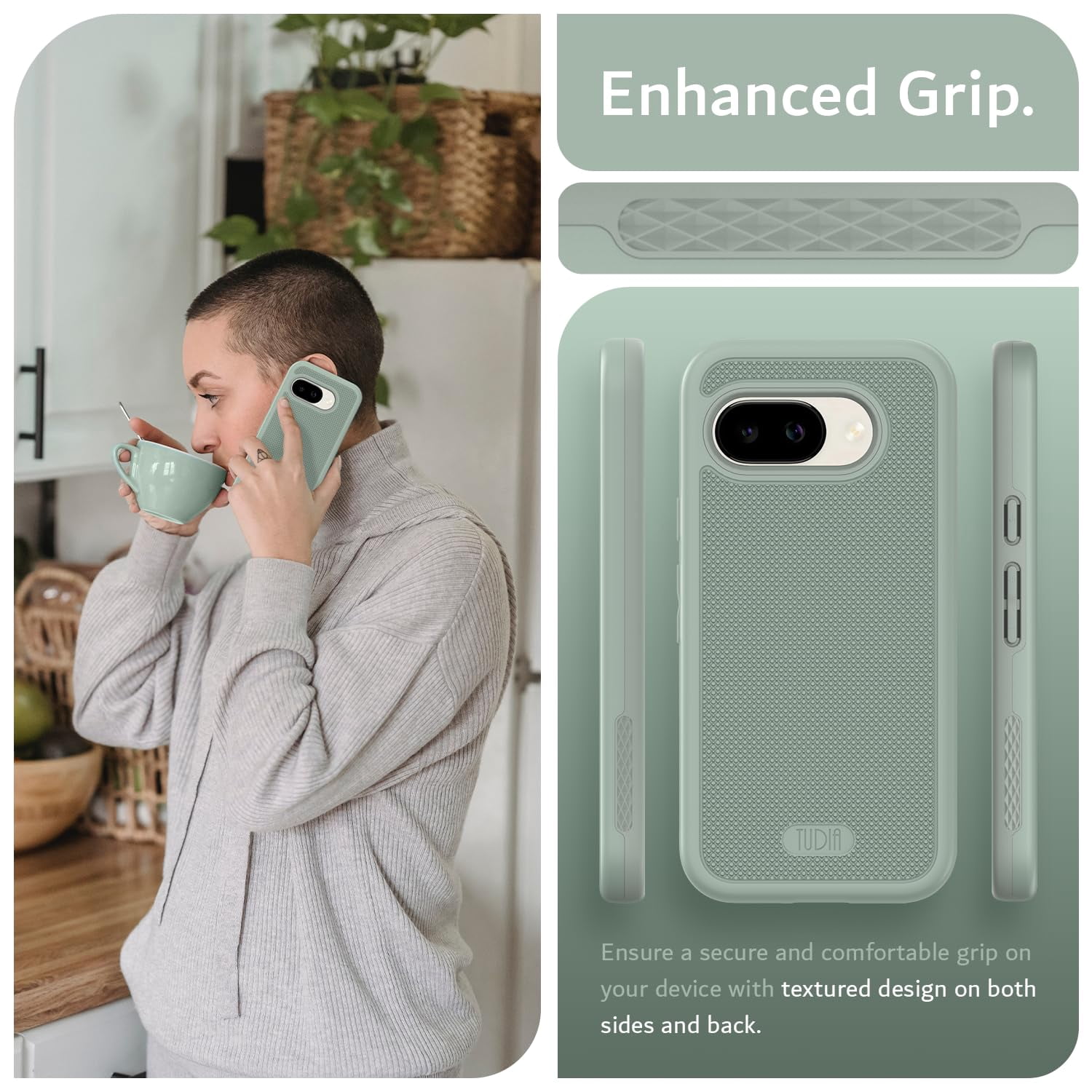 TUDIA MergeGrip for Google Pixel 9A Case 2025 Heavy Duty Dual Layer Cover - Green Lily