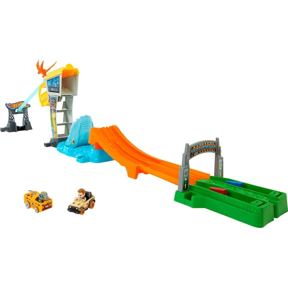 Hot Wheels Racer Verse Jurassic World Blue’s Raptor Rush Track Vehicle Playsets, 3 Pieces