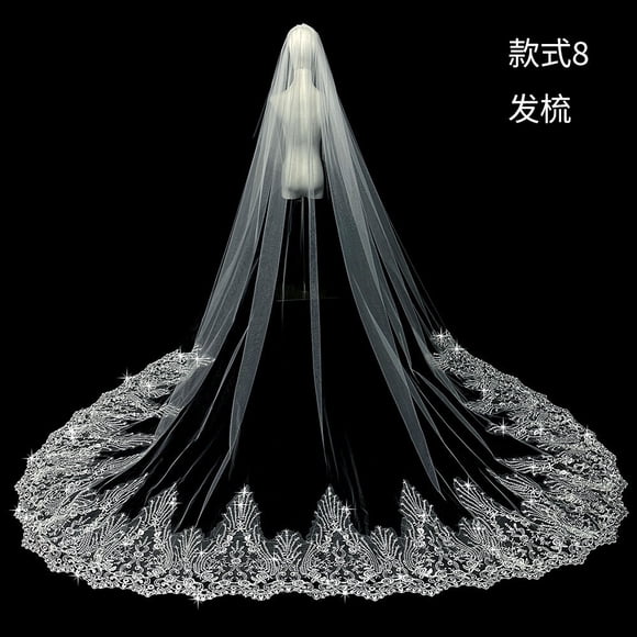 Nvzi White Ivory Wedding Veils Lace Edge Cathedral Length Wedding Bridal Veil with Comb for Women, 137.8*118 Inches,G