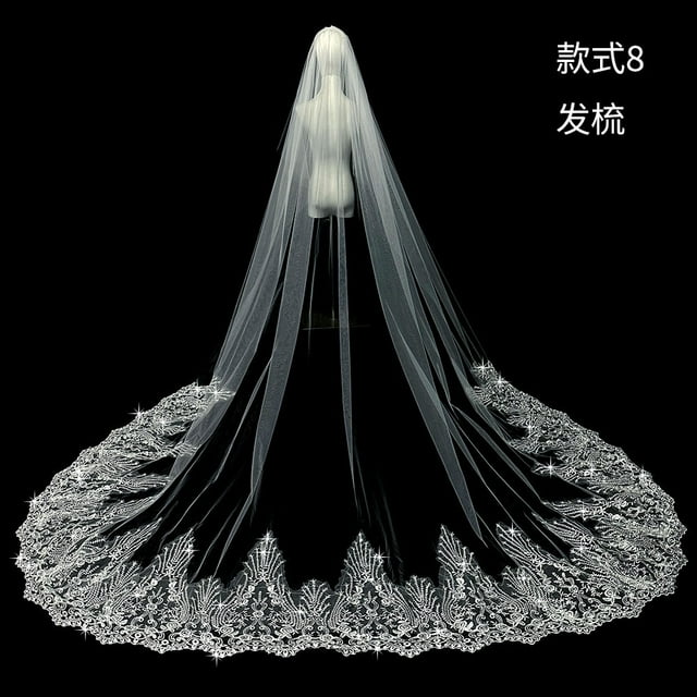 Xiao Hua Velos de novia color blanco marfil con borde de encaje, longitud catedral, velo de novia con peine para mujer, 137,8 x 118 pulgadas, G