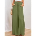 thumbnail image 4 of Women Casual High Waist Spring Fall Solid Color Long Wide Leg Pants Casual with Pockets  Green M, 4 of 8