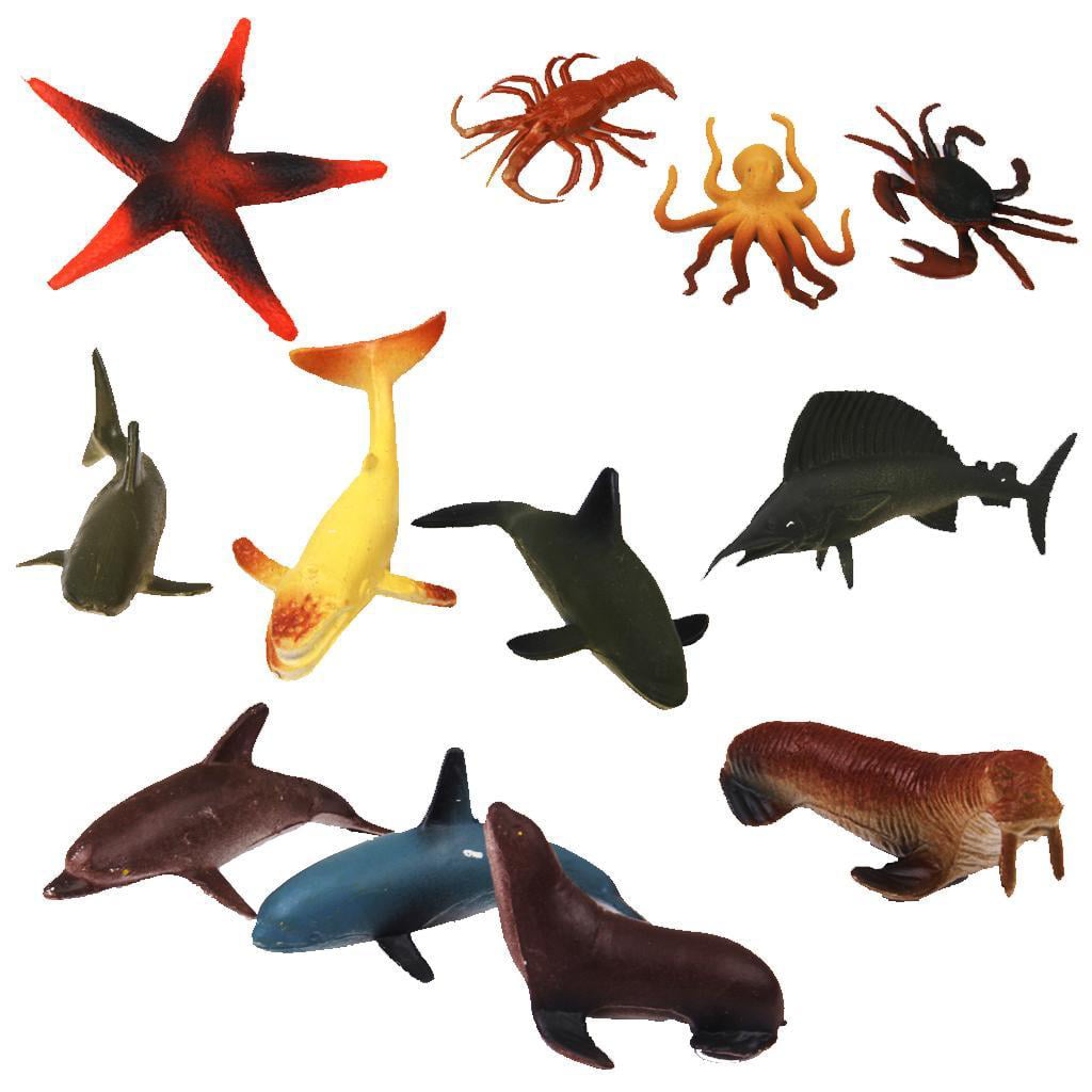 12Pcs/Set Plastic Ocean Animals Figure Sea Creatures Model Toys Dolphin Turtle 