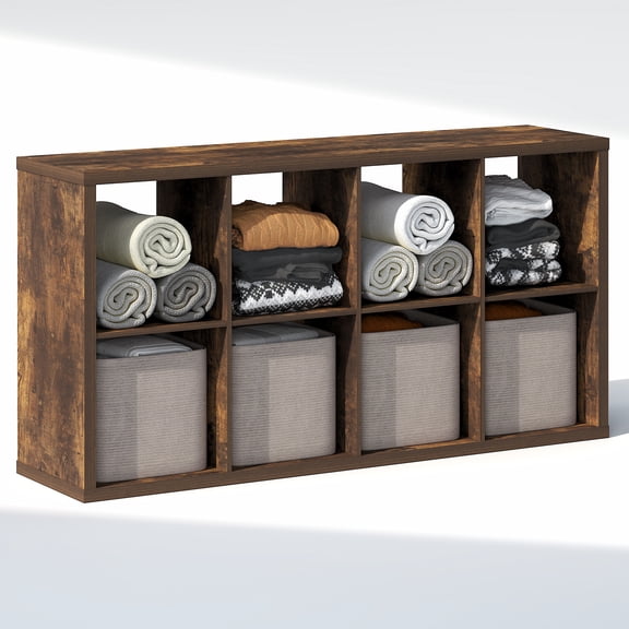 Furinno CUBIC 8-Cube Closet Organizer Open Shelf Extra Thick Frame Amber Pine