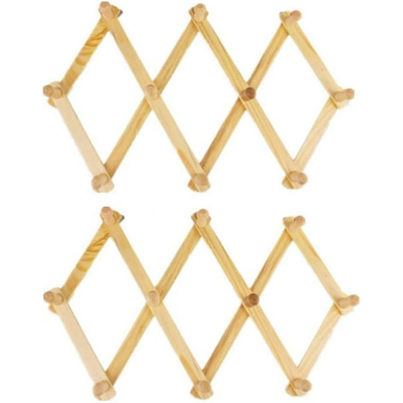 Foldable Accordion Design for Space-Saving Storage of Coats, Hats, Belts & More Expandable Wooden Coat Rack with Hooks