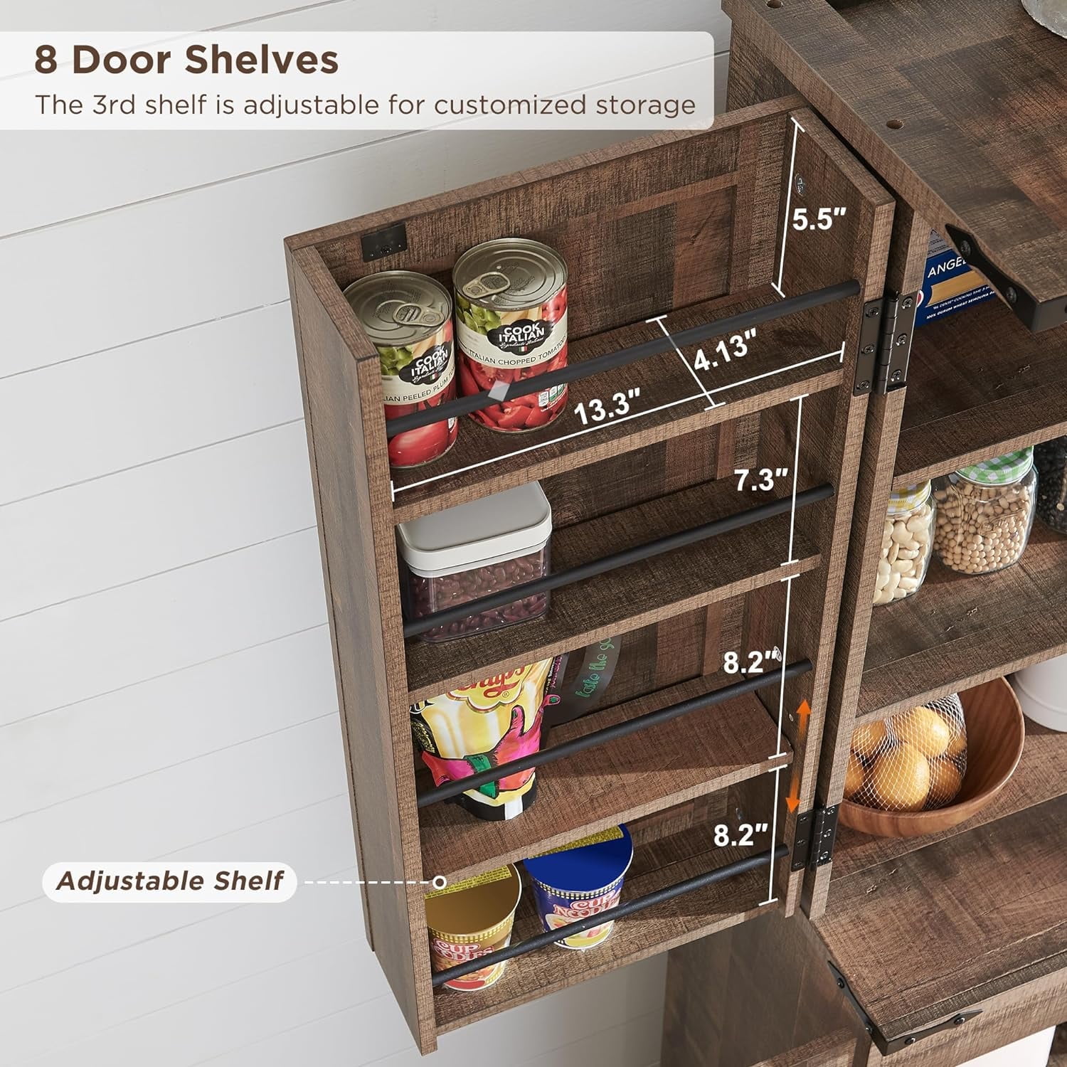 ACCOHOHO 72" Tall Kitchen Pantry, Farmhouse Storage Cabinet with Barn Doors, Drawer and Adjustable Shelves, Rustic Wood Cupboard for Kitchen, Dining Room, Bathroom, Rustic Brown