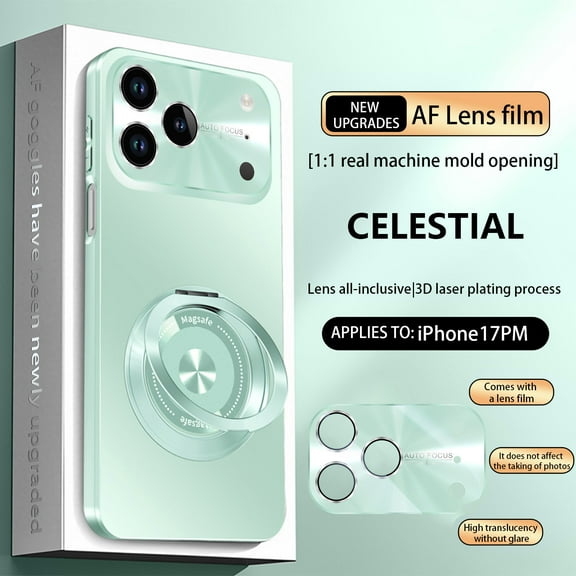 ELEHOLD Magnetic Stand Case for iPhone 17 Pro Case,Compatible with Mag-Safe Accessories Full Camera Lens Protector Large Window Ring Kickstand Dust-Proof Shockproof Cover,Green