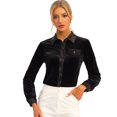 thumbnail image 1 of Blusa de Terciopelo con Solapa de Manga Larga con Botones y Diseño de Bolsillos Falsos para Mujer Negro S, 1 of 6