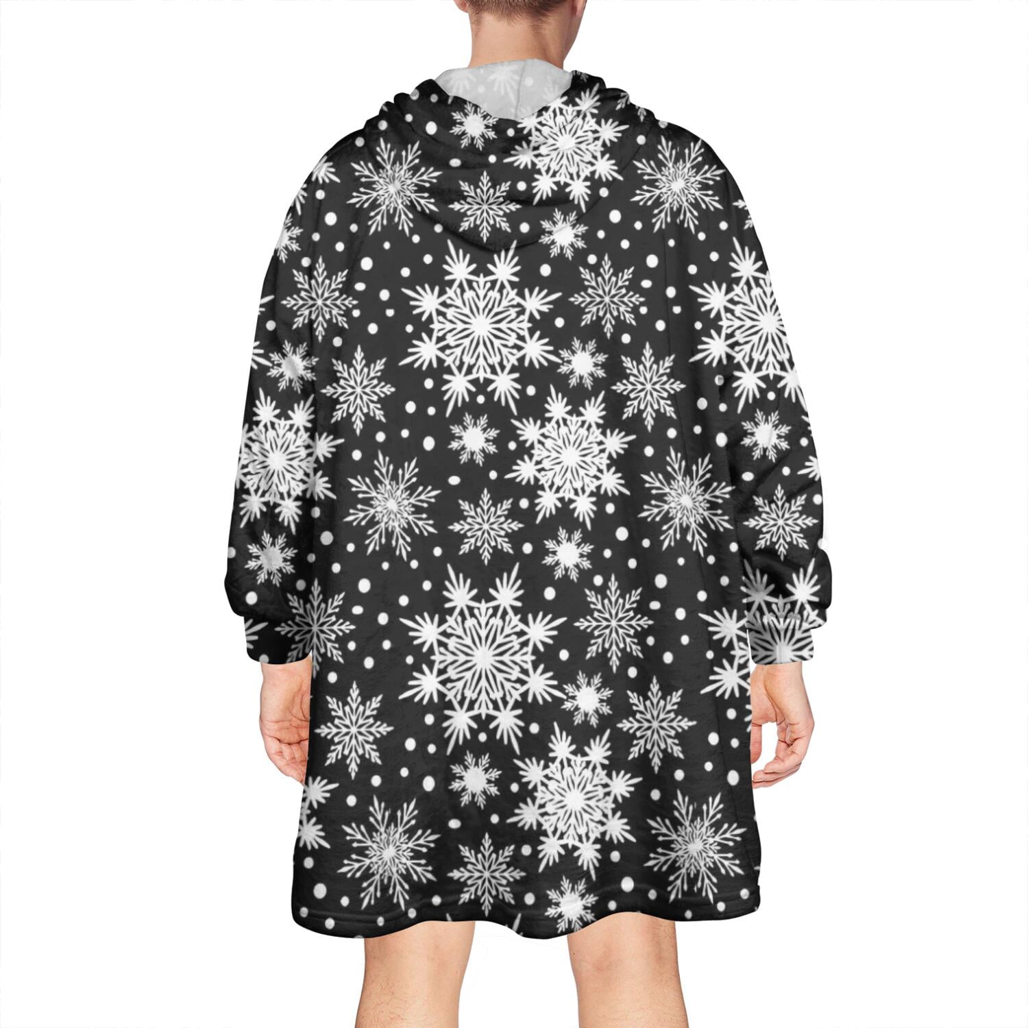 Wearable Oversized Blanket,Black Christmas Snowflake Pattern Wearable Blanket Hoodie for Adults,Cozy Hooded Blankets with Super Pockets,Super Warm Fuzzy Pullover for Women & Men