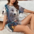 thumbnail image 4 of Bingfone White Wolf With Flowers Print Pajamas Sets for Women Soft Short-Sleeved Pjs with Lounge Shorts Two Piece Sleepwear, 4 of 5