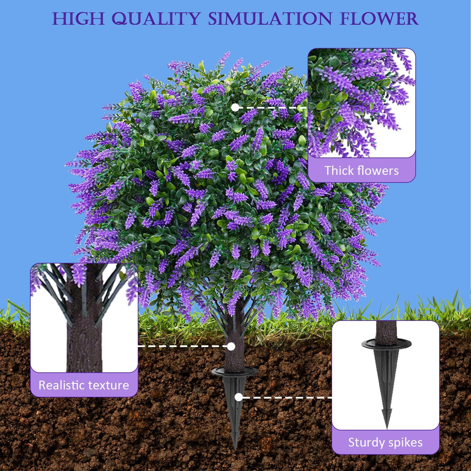 Outdoor Artificial Lavender Topiary Ball Trees (Set of 2) - 26in UV-Resistant Fake Plants with Ground Spike for Garden, Patio, Porch Decor