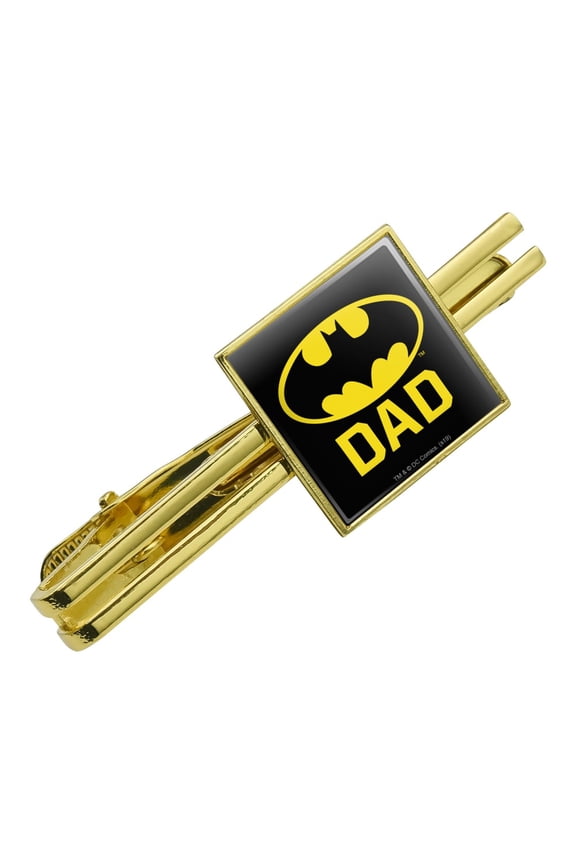 Batman Bat Dad Shield Logo Square Tie Bar Clip Clasp Tack- Silver or Gold