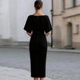 thumbnail image 2 of Morttic Women's Elegant Solid Color Short Sleeve Midi Dress – Slim Fit Intellectual Style Office Wear Black，XXL, 2 of 3