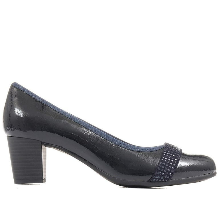 Pavers Ladies Blue Block Heeled Court Shoes Size 5 Walmart