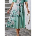 thumbnail image 4 of Womens Green Two-Piece Set: Half-Sleeve Jacket & Floral Print Midi Dress, 4 of 5