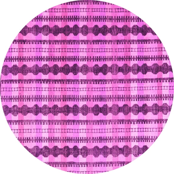 Ahgly Company Indoor Round Abstract Pink Modern Area Rugs, 7' Round