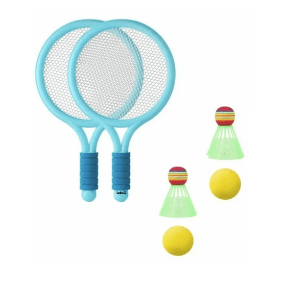 Raquetas Tenis Lab.G Badminton 2 Padel Y 4 Pelotas Set Niños Juego Azul