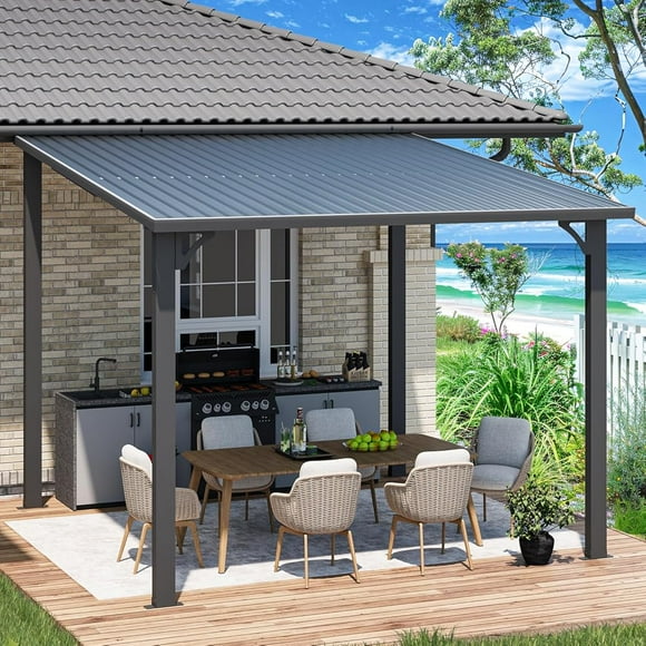 YODOLLA 10' x 10' Hardtop Gazebo, Heavy Duty Outdoor Gazebo with Galvanized Steel Sloping Roof, All Weatherproof Metal Gazebo Featuring Vertical Stripes for Patio, Backyard, and Lawns