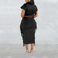 thumbnail image 6 of ZAZYULZ Women's Solid Color Tassel Round Neck Short Sleeve Long Skirt Set(Black,S), 6 of 9