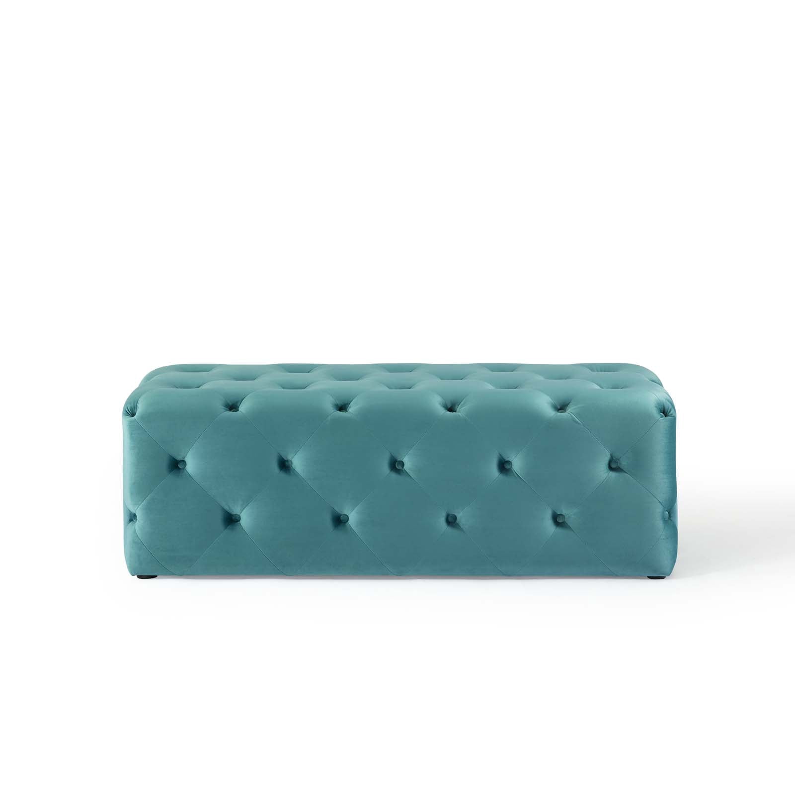 Modway Amour 48" Tufted Button Entryway Performance Velvet Bench in Sea Blue