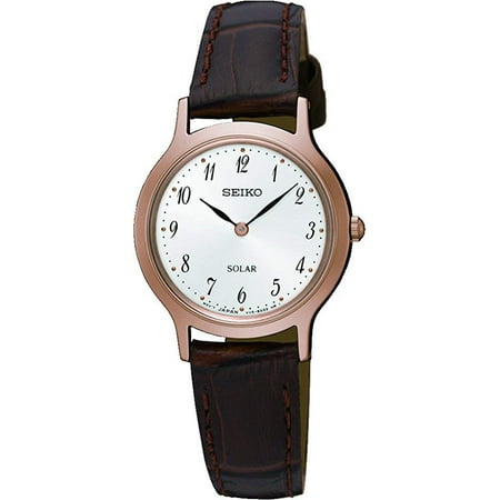 Womens Seiko Leather SUP372P1,Ladies Solar Quartz,Rose Gold tone,Stainless steel Case,Leather Strap,30m WR,SUP372 ()