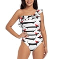 thumbnail image 2 of Yiaed Christmas Dachshund Print Women One Piece Swimsuits Tummy Control One Shoulder Bathing Suits Pattern Ruffle Swimwear-Small, 2 of 8