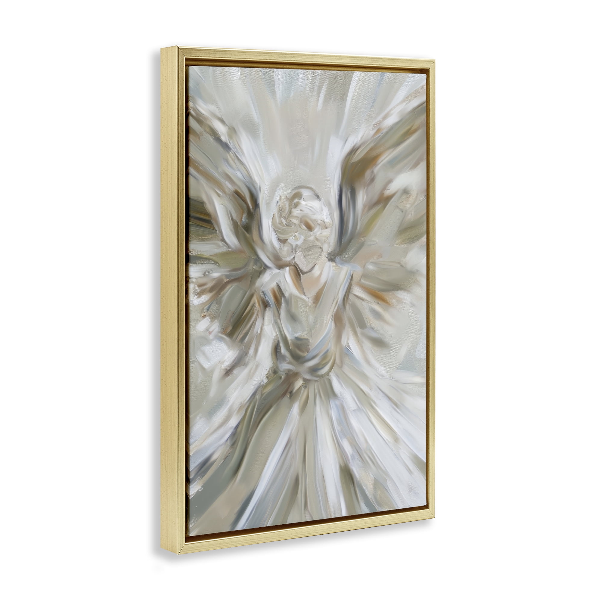 Stupell Industries Serene Angel with Flowing Wings Gold Framed Floater Canvas Wall Art, design by Petal Prints Design