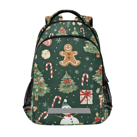 FORMRS Kids School Backpack Elementary Student Unisex Travel Bookbag with Reflective Stripes, Green Christmas Trees