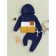 thumbnail image 2 of xiaxaixu Toddler Boy Autumn Clothes Contrast Color Patchwork Long Sleeve Hoodies Solid Color Pants 2Pcs Outfit, 2 of 9