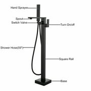 FreeStanding Waterfall Bathtub Faucet Floor Mounted Tub Filler Mixer Matte Black