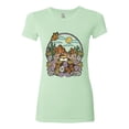 thumbnail image 2 of Wild Bobby Trendy Landscape With Daisies Cactus Monarch Butterfly Nature Lover Women Slim Fit Junior Tee, Mint, Medium, 2 of 6