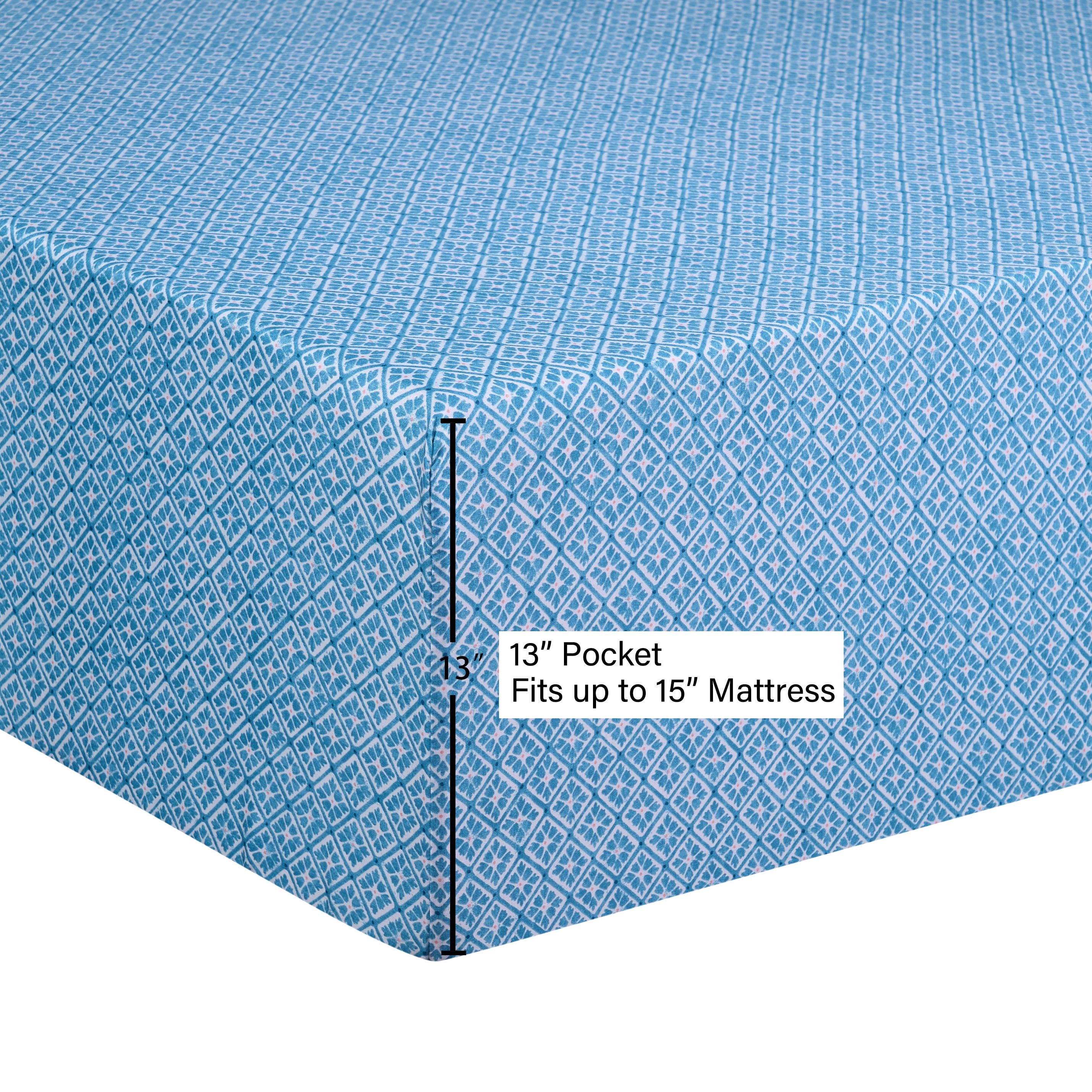 Mainstays by Becky G. & Alejandra 3-Piece Blue Cool Geo Super Soft Microfiber Bed Sheet Set, Twin-XL