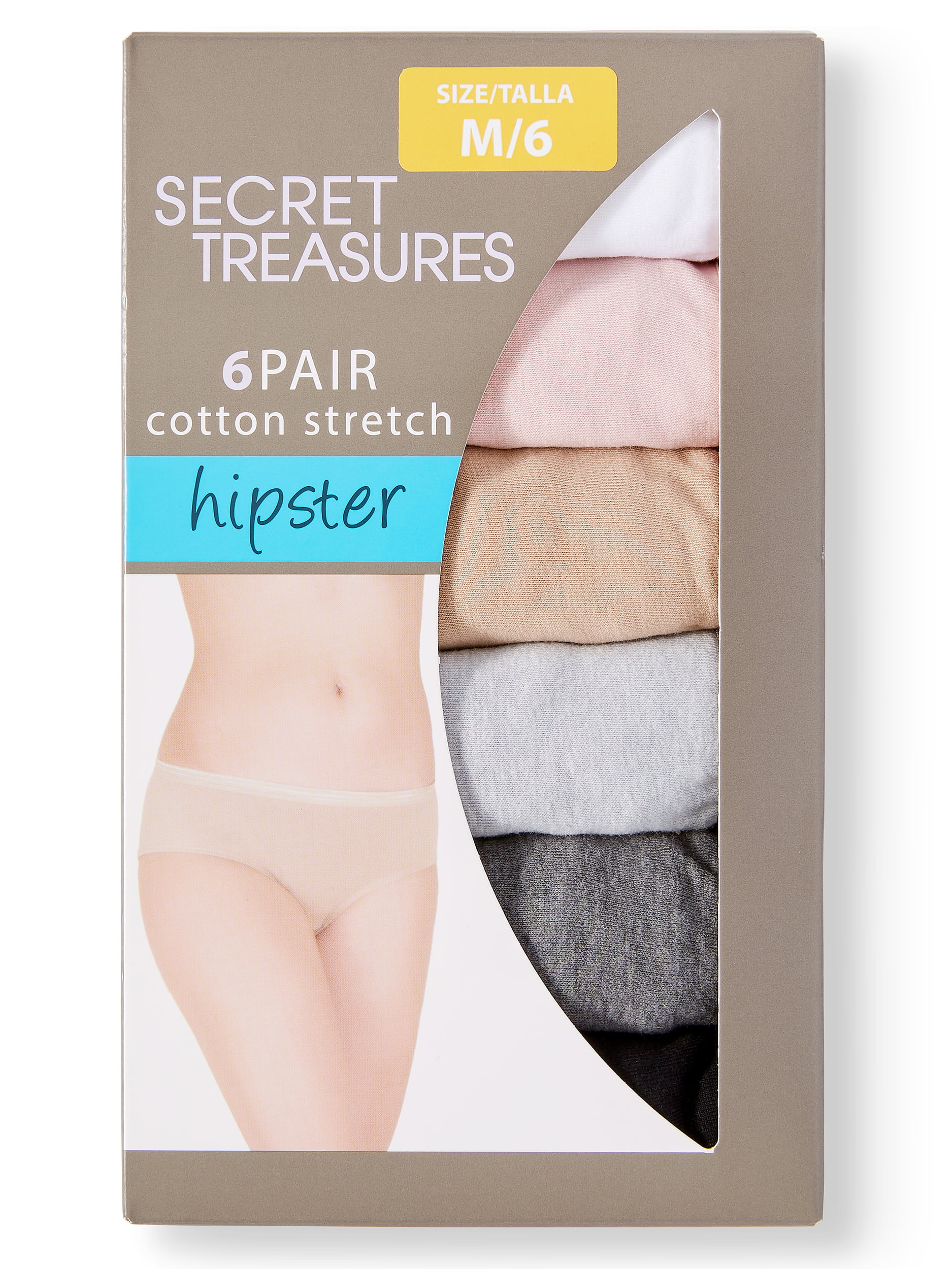 Secret Treasures Women's Cotton Stretch Hipster Panties, 6-Pack 