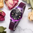 thumbnail image 3 of Reloj de cuarzo para mujer, esfera estrellada, cinturón de aleación, hebilla magnética, elegante reloj de pulsera informal, color morado, 3 of 4