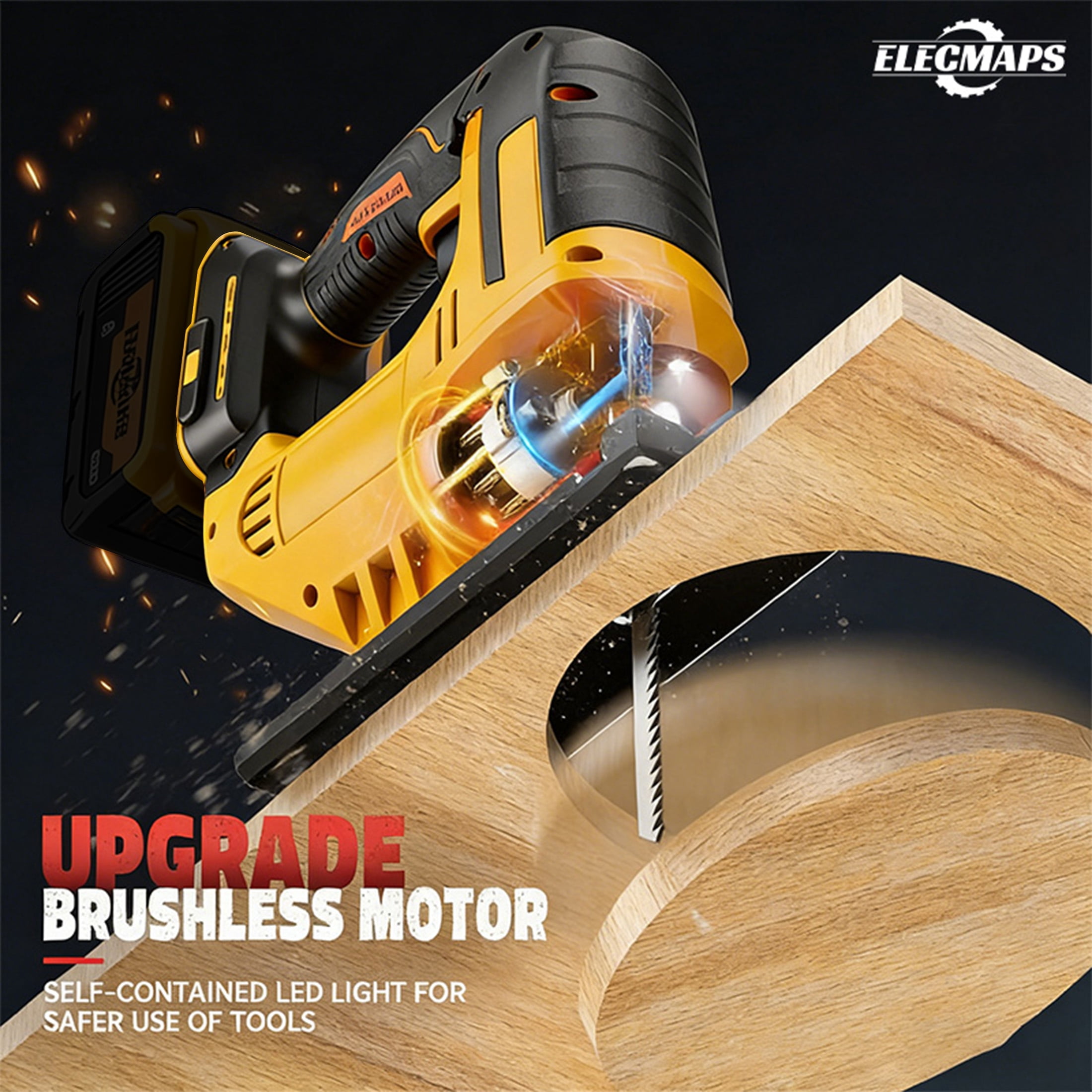 ELECMAPS 750W Cordless Jigsaw Power Saw 2700 SPM, Multi Tool Heads Included, For Wood Metal PVC Cutting, DIY Home Improvement & Professional Use, Compatible with Dewalt 20V Batteries (Tool Only)